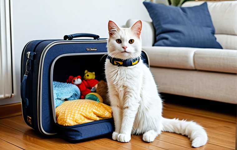 고양이 해외 이동 준비 - Preparation**

"A fully clothed woman packing a cat carrier with cozy blankets and toys, in a bright...