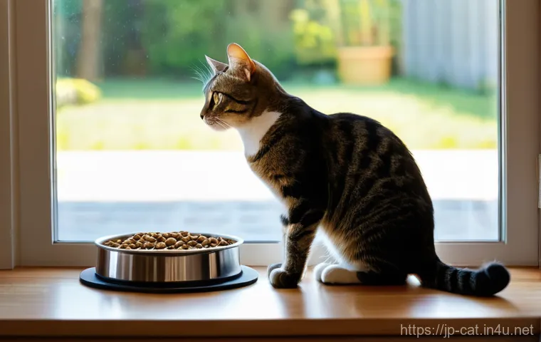 고양이의 물 섭취량 체크 - A beautiful, fluffy domestic cat with soft, clean fur, gracefully drinking fresh, clear water from a...