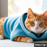 고양이 수술 후 관리 - **Prompt:** A cozy and serene indoor scene featuring a domestic shorthair cat, ginger tabby with whi...