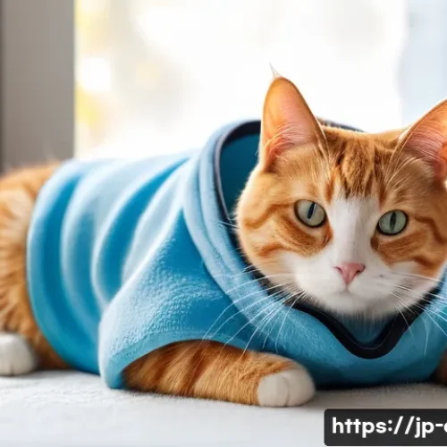 고양이 수술 후 관리 - **Prompt:** A cozy and serene indoor scene featuring a domestic shorthair cat, ginger tabby with whi...